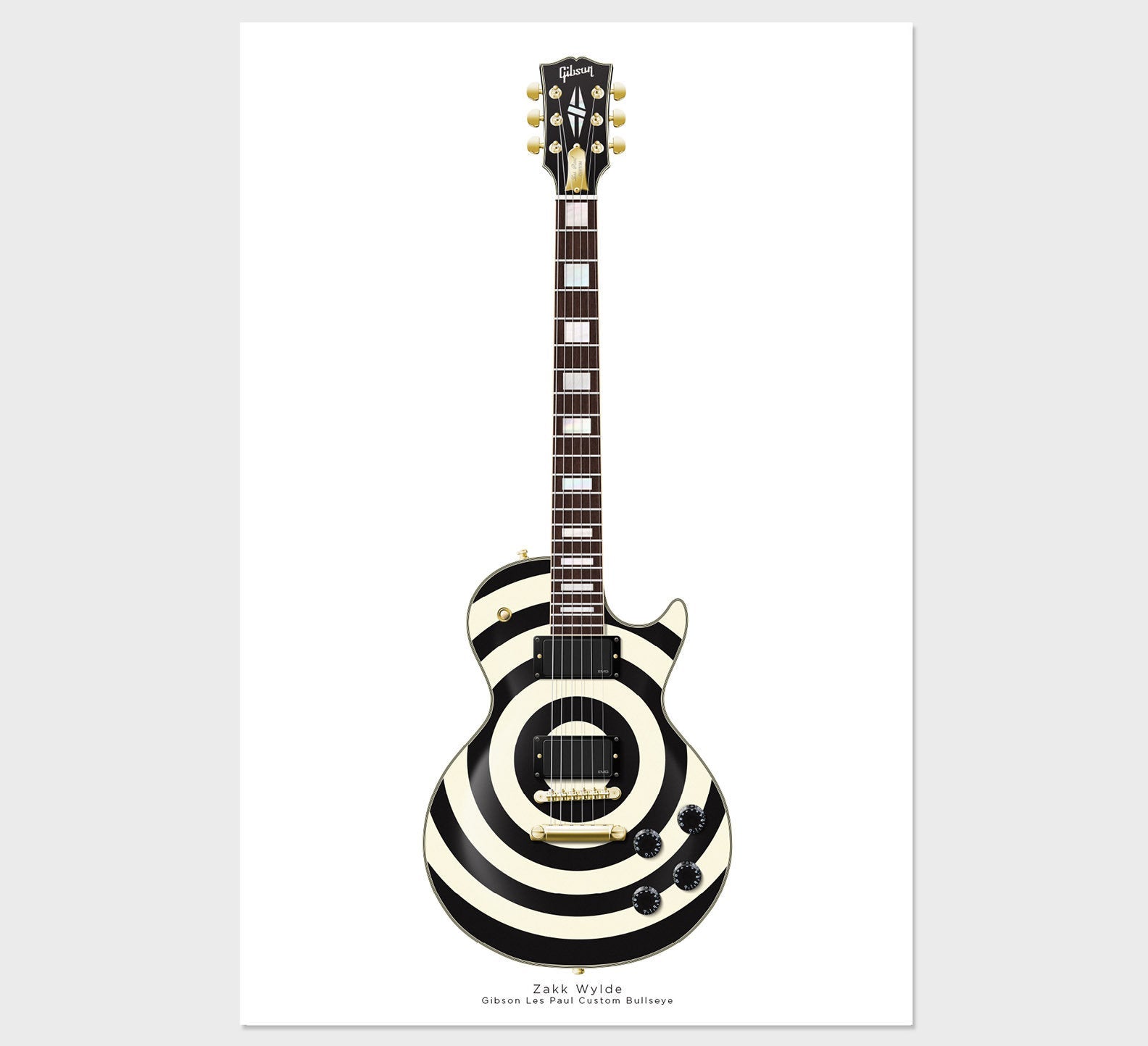 Zakk Wylde's Gibson Les Paul Custom Bullseye Guitar Poster, Wall Decor, Guitar Print, Guitar Art