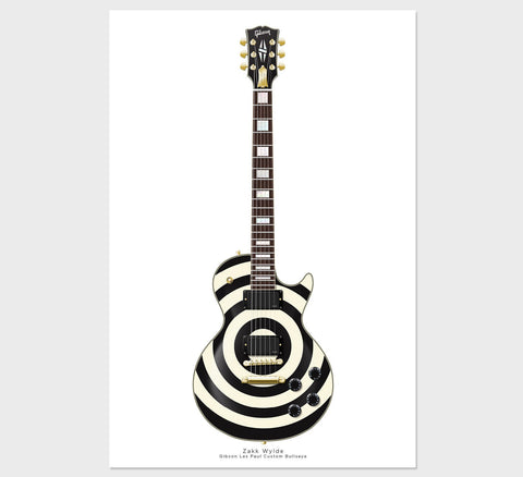 Zakk Wylde's Gibson Les Paul Custom Bullseye Guitar Poster, Wall Decor, Guitar Print, Guitar Art