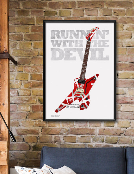 Eddie Van Halen Ibanez Destroyer - Shark - Runnin' with the Devil Typography Guitar Poster, Wall Decor, Guitar Print, Guitar Art