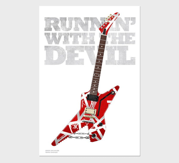 Eddie Van Halen Ibanez Destroyer - Shark - Runnin' with the Devil Typography Guitar Poster, Wall Decor, Guitar Print, Guitar Art
