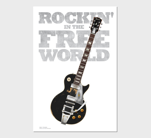 Neil Young's Gibson Les Paul “Old Black” Rockin' in the Free World Typography Guitar Poster, Wall Decor, Guitar Print, Guitar Art