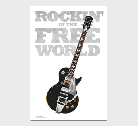 Neil Young's Gibson Les Paul “Old Black” Rockin' in the Free World Typography Guitar Poster, Wall Decor, Guitar Print, Guitar Art