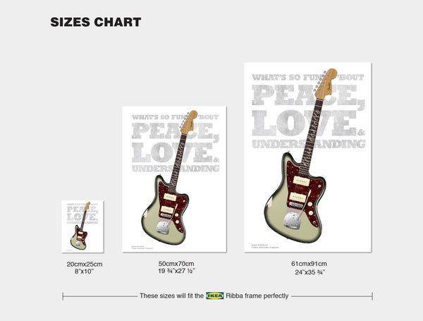 Elvis Costello's Greyburst Jazzmaster Typography Guitar Poster, Wall Decor, Guitar Print, Guitar Art