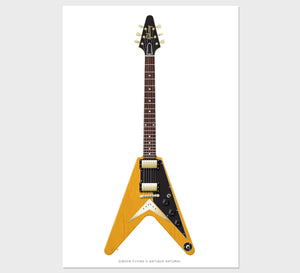 Gibson Flying V Antique Natural Guitar Poster Art Print. Personalized Gifts, Wall Decor, Guitar Print, Guitar Art