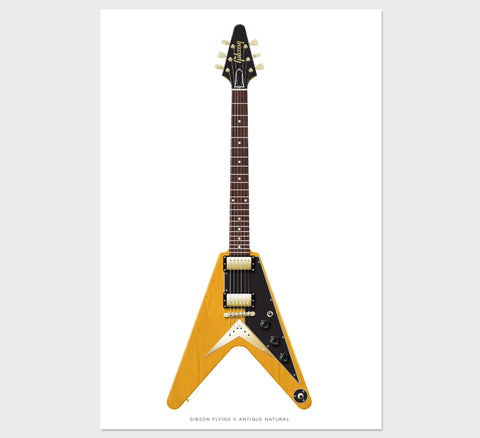 Gibson Flying V Antique Natural Guitar Poster Art Print. Personalized Gifts, Wall Decor, Guitar Print, Guitar Art