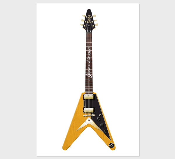 Gibson Flying V Antique Natural Guitar Poster Art Print. Personalized Gifts, Wall Decor, Guitar Print, Guitar Art