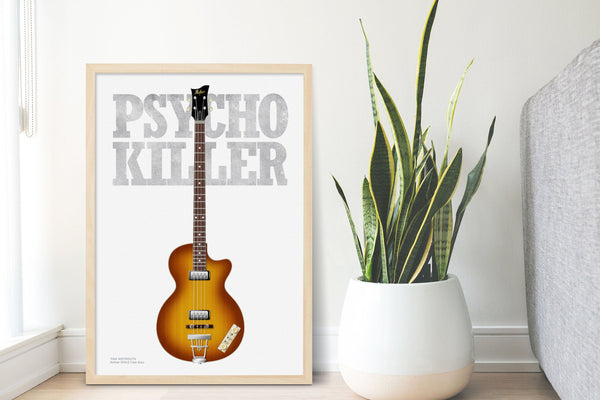 Tina Weymouth's Hofner 500/2 Club Bass Psycho Killer Typography Guitar Poster, Wall Decor, Guitar Print, Guitar Art