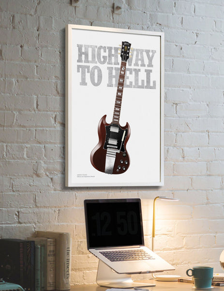 Angus Young's Gibson SG Signature Highway to Hell Guitar Poster, Wall Decor, Guitar Print, Guitar Art