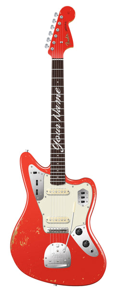 Fender Jaguar Guitar Poster Relic Fiesta Red. Personalized Gifts, Wall Decor, Guitar Print, Guitar Art