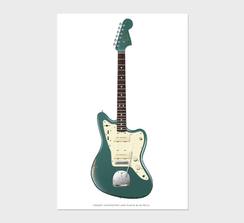 Fender Jazzmaster Guitar Poster Relic Lake Placid Blue. Personalized Gifts, Wall Decor, Guitar Print, Guitar Art