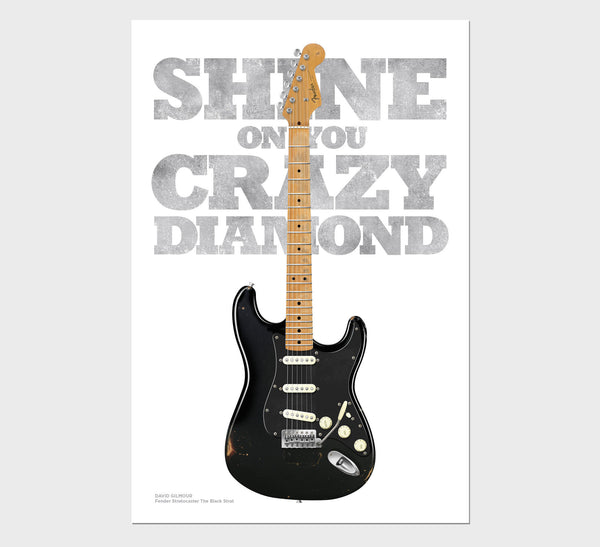 David Gilmour's Fender Stratocaster the Black Strat Shine On You Crazy Diamond Guitar Poster, Wall Decor, Guitar Print, Guitar Art