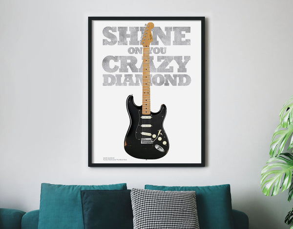 David Gilmour's Fender Stratocaster the Black Strat Shine On You Crazy Diamond Guitar Poster, Wall Decor, Guitar Print, Guitar Art